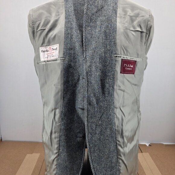 Jos A Bank Mens Harris Tweed Blue Gray Herringbone Unstructured Sports Coat 44 - Picture 9 of 10
